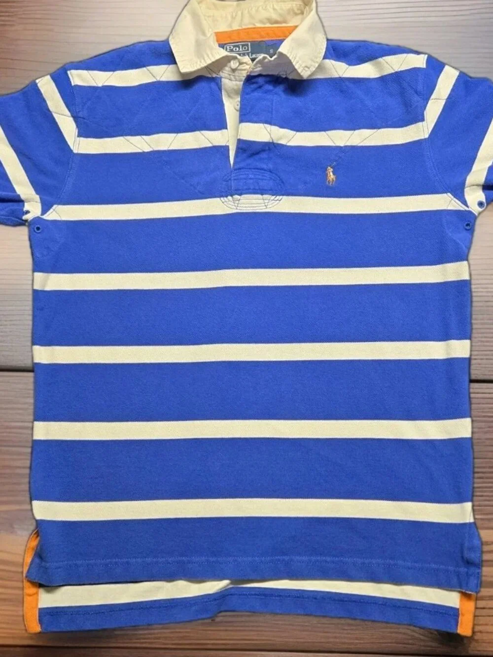 VTG Polo Ralph Lauren Rugby Polo Shirt S Blue White Stripe Short Sleeve